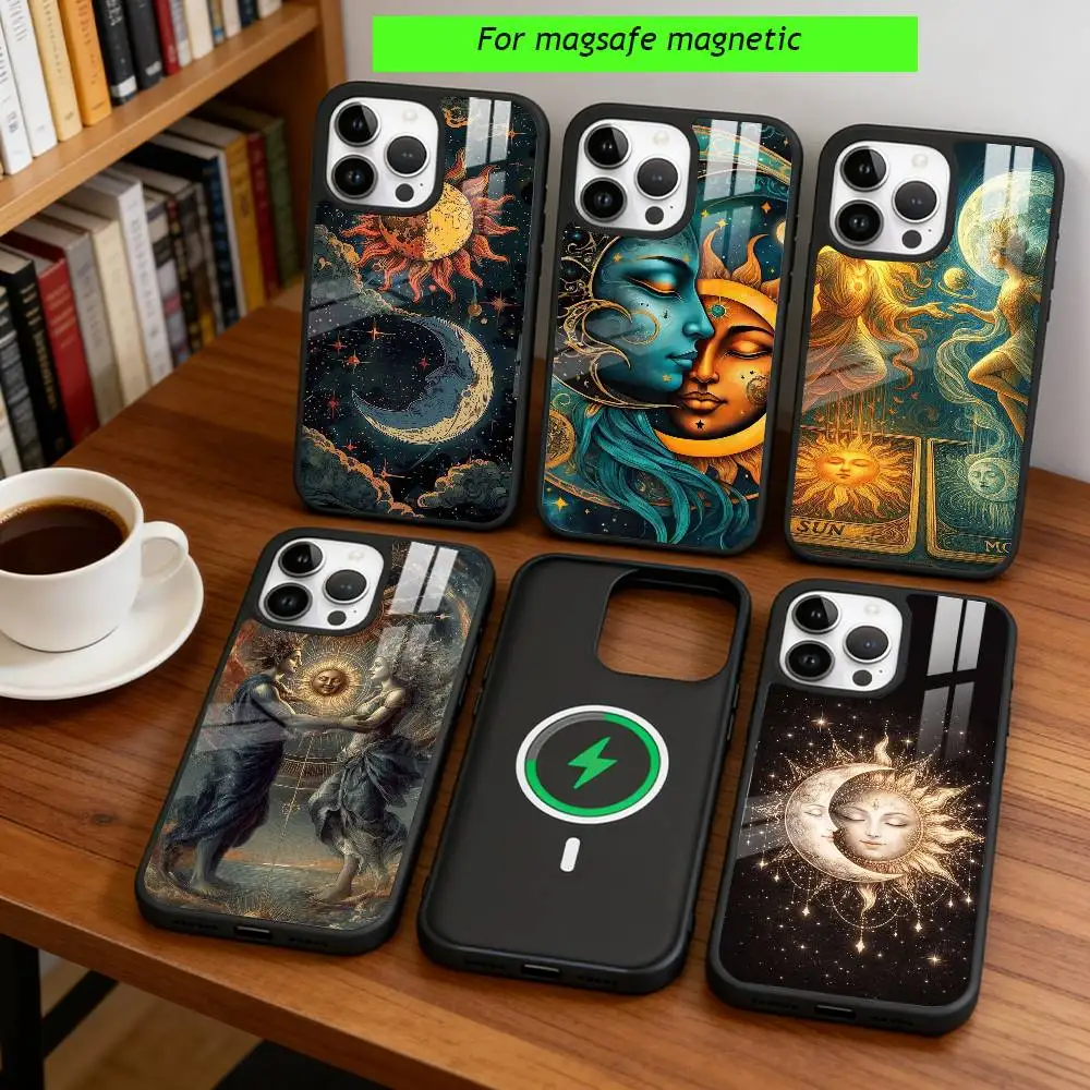 

Divination Moon and Sun Patterns Phone Case For iPhone17,16,15,14,13,12,11 Plus,Pro Magnetic For Magsafe Wireless Charging