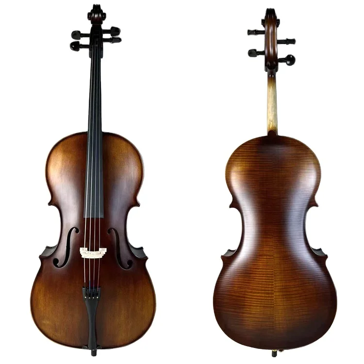Solid Wood Handmade Cello Tiger Pattern Spruce Face Maple Back Side with Brazilian Wood Bow for Practice Exam Performance
