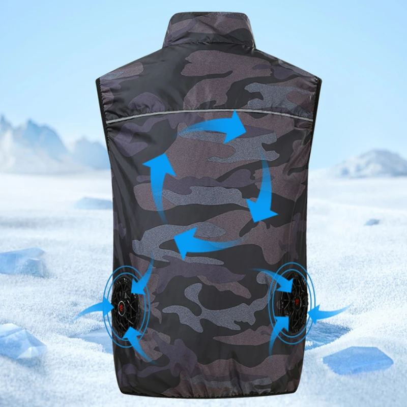 Ropa con aire acondicionado para hombre, Top de camuflaje a la moda, chaleco de refrigeración para pesca al aire libre, chaqueta sin mangas, novedad de verano 2024