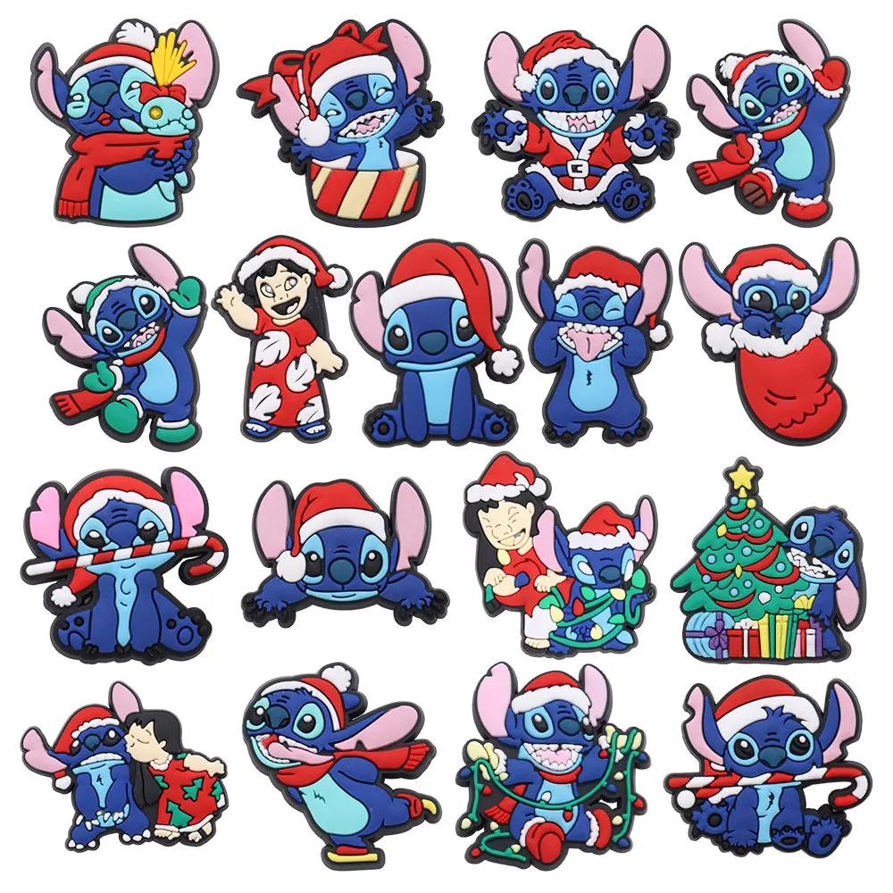 16-27Pcs Lilo & Stitch Blue Alien Shoe Charms fai da te ragazzi ragazze PVC Disney Christmas Garden Shoes Button Fit bracciale decorazioni