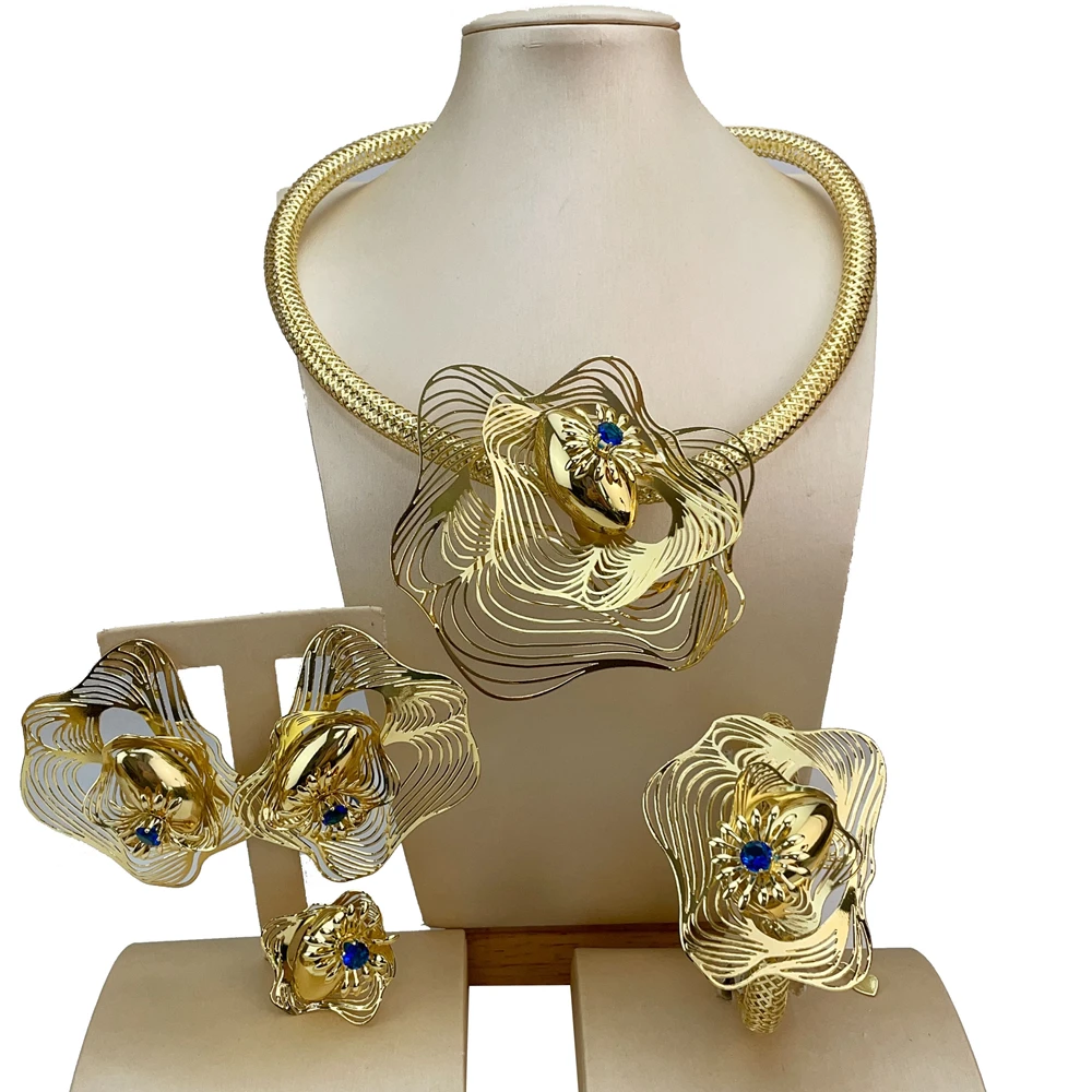 

EMMA Women's Fashion Jewelry Set Gold Plated Brazilian Necklace And Earrings for Party Accessory Gift Set