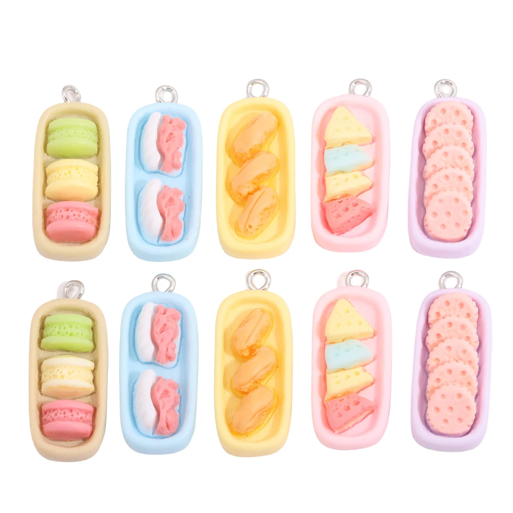 6Pcs Mix Resin Chocolate Dessert Sandwich doughnut cheese food pendant for Necklace Bracelet Earring Keychain Diy Jewelry Making
