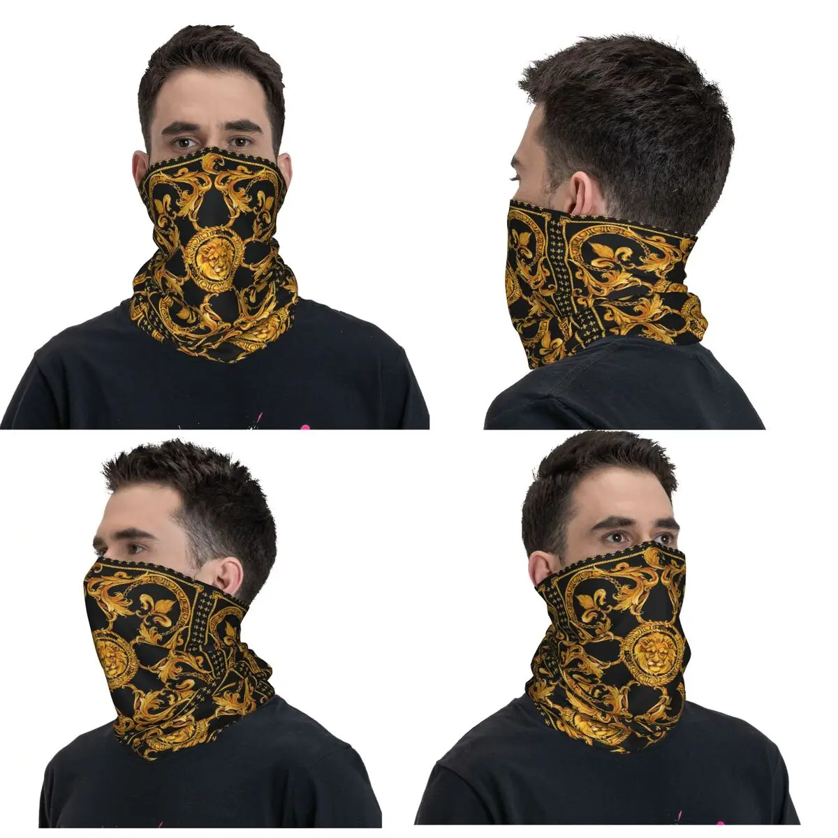 

Golden Lion Baroque Pattern Bandana Neck Cover Printed Magic Scarf Multifunction Headband For Men Women Adult Washable