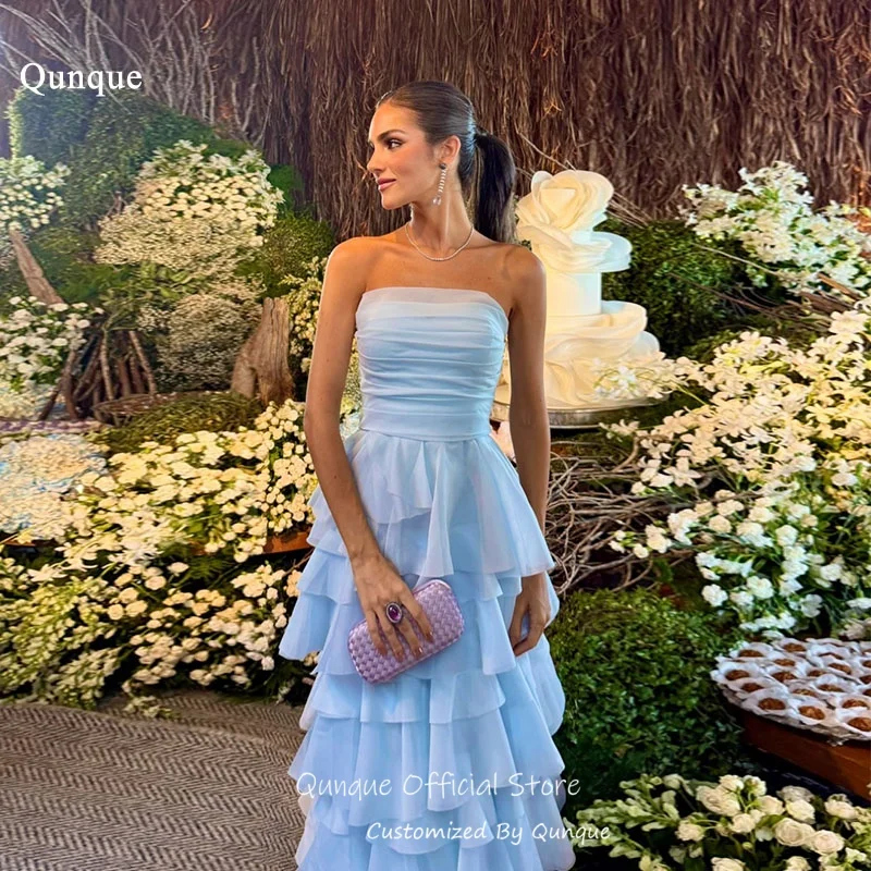 

Вечерние платья Qunque без бретелек, А-силуэта, струящиеся, с многоярусными оборками, элегантные праздничные платья, сказочные платья для женщин, на заказ