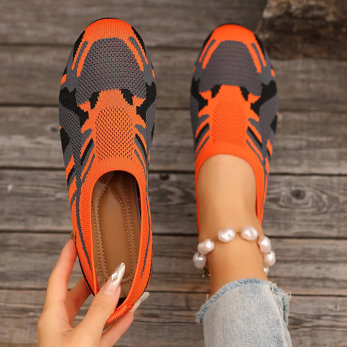 Flat Shoes for Woman Summer Knitted Slip on Breathable Comfortable Boat Shoe Casual Round Toe Walking Loafers Sneakers for Women