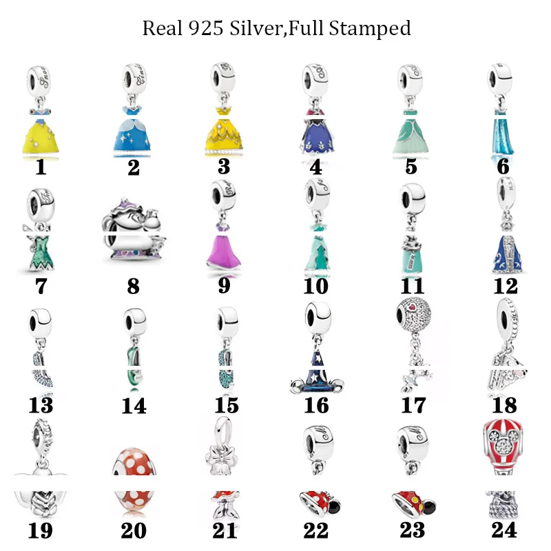 

Real 925 Silver Bracelet Princess Dress Elephant Pendant Shoe Charm Hat Fit Original Bangle DIY Girls Child Jewelry Making Gifts