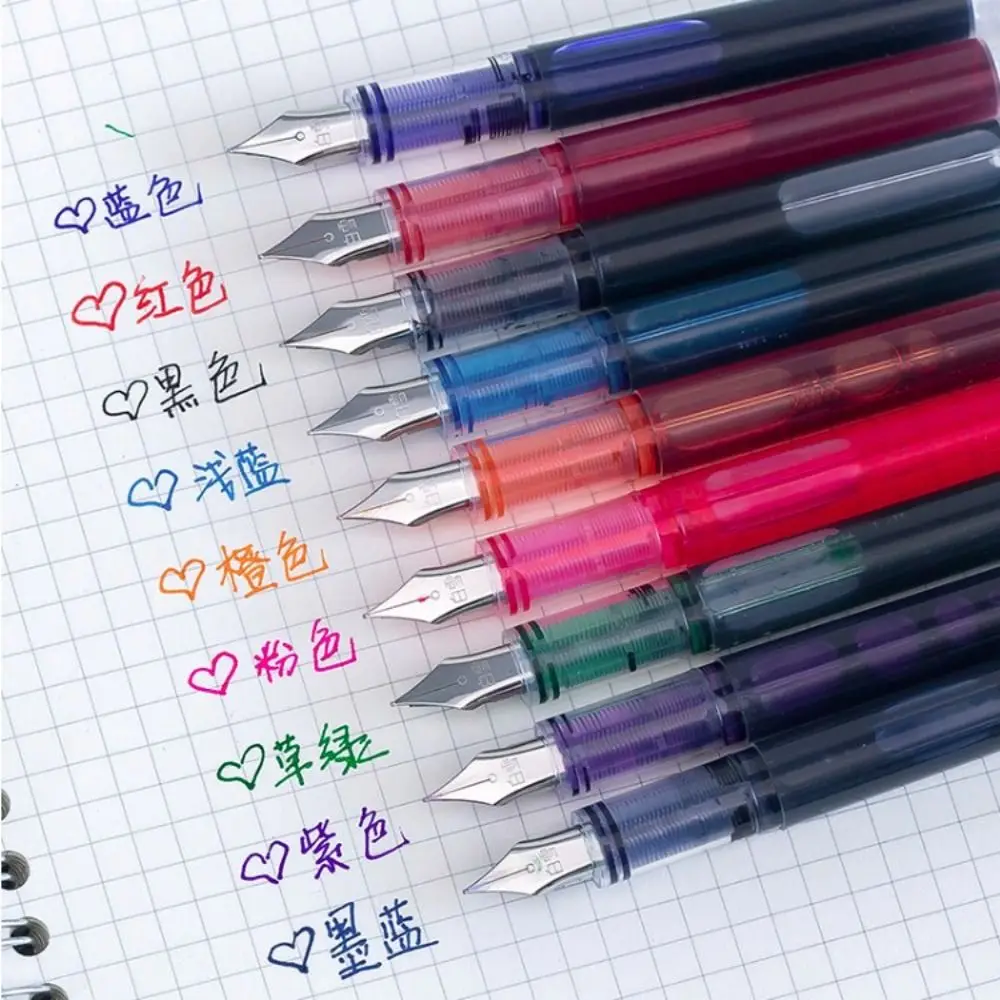 Calligraphy Large Capacity Fountain Pen F Nib Multi-Color Writing Ink Pens Stationery 8 Colors Straight Liquid Pen Children