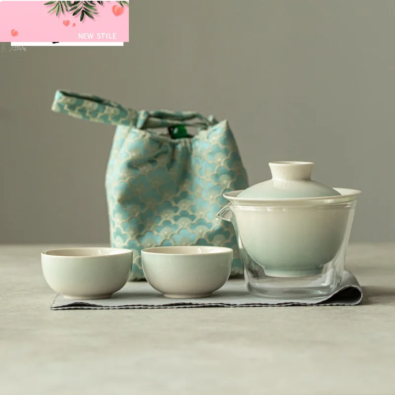 

Gradation Art Pink Tea Set Kit Ancient Tea Tool Set 1 Pot 2 Cups Household Tea Making Portable Outdoor Handbag Teaset Decoration