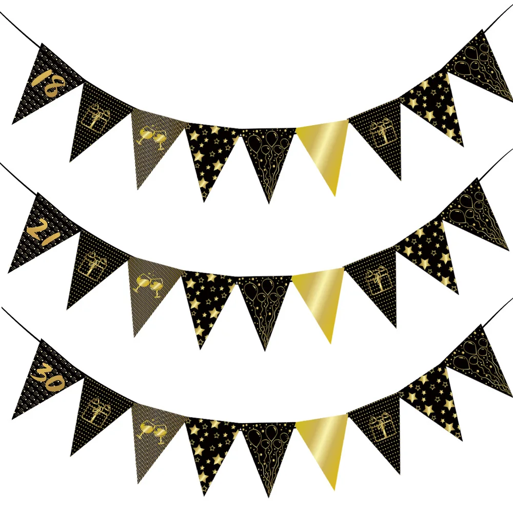 1set Gold Black 18 30 40 50 60 paper banner anniversary birthday party decorations adult wedding decoration garland supplies