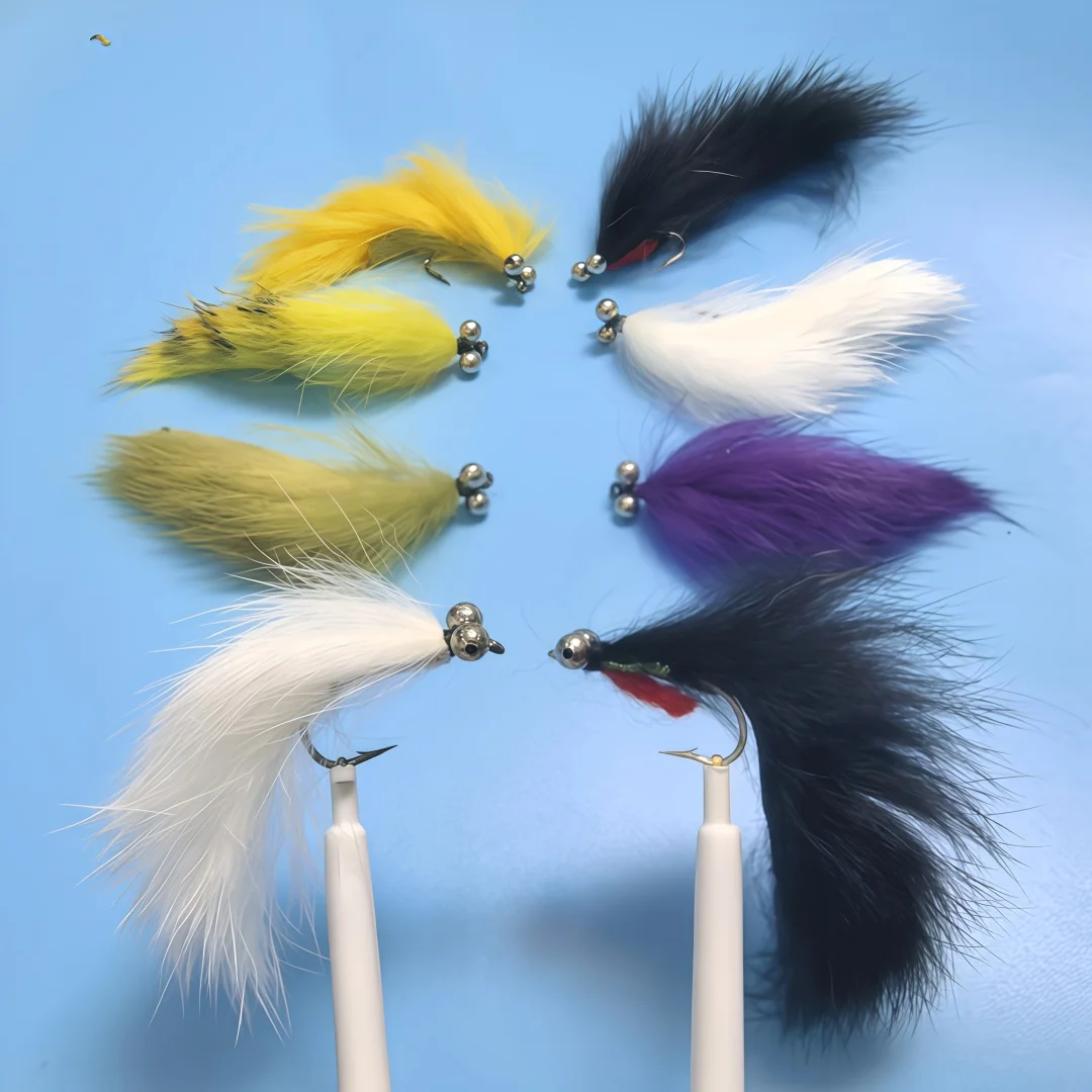 5 Stück Zonker Streamer Fliegen mit 3D-Augen, Angelköder für Barsch, Forelle, Lachs, Salzwasser- und Süßwasser-Kunstköder zum Fliegenfischen – Detail 6