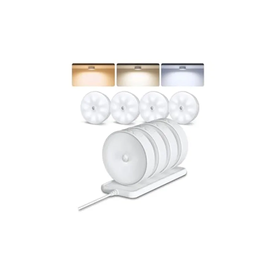 

8 Pack Motion Sensor Closet Lights with Charging Station 1200mAh Rechargeable LED Night Lights Under Cabinet Lights Puck Light