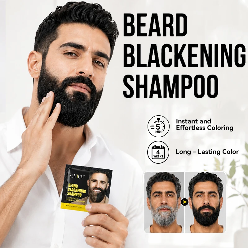 10-Pack Natural Black Beard Hair Dye Shampoo for Men 3 Minutes Fast Change Hair Color Black Beard Dye Cream Temporary Hair Dyed