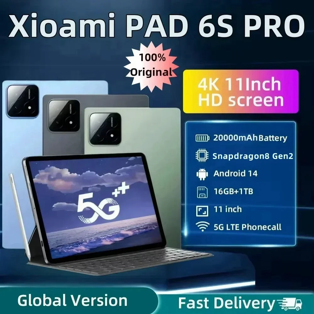 2025 NEW Original Pad 6S Pro Snapdragon 8 Gen 2 Tablets 11inch Android 14 16GB+1TB 20000mAh 5G Dual SIM Card WiFi GPS Tablet PC