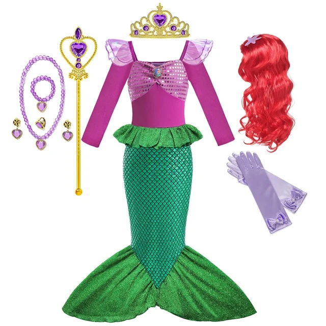 Disfraz de la princesa de La Sirenita Ariel para ninas traje de manga larga para Cosplay de Halloween fiesta de Carnaval AliExpress