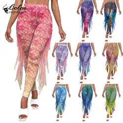 Color Cosplayer Mermaid Leggings Halloween Cosplay Costume Fish Scale Pattern Trousers Carnival Pants Party Movie Dress Up