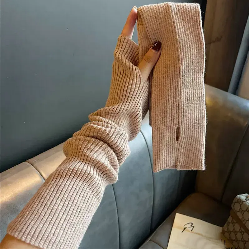 Unisex Winter Women Arm Warmers Knitted Woolen Arm Sleeve Fine Long Knitted Fingerless Gloves Casual Warm Soft Female Gloves