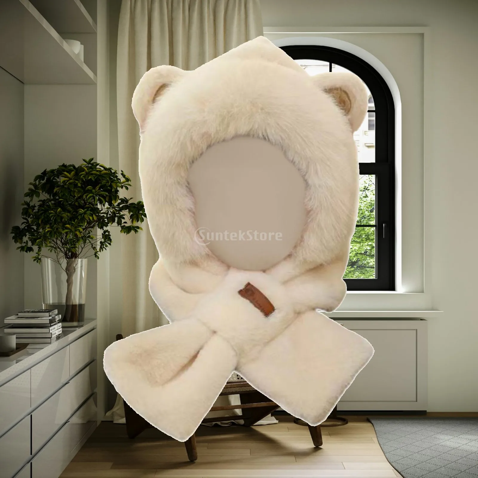 Winter Hat Scarf Set Comfort Cartoon Hooded Scarf Headwear Plush Animals Hat for Parties Outdoor Holiday Gift Stage Performance
