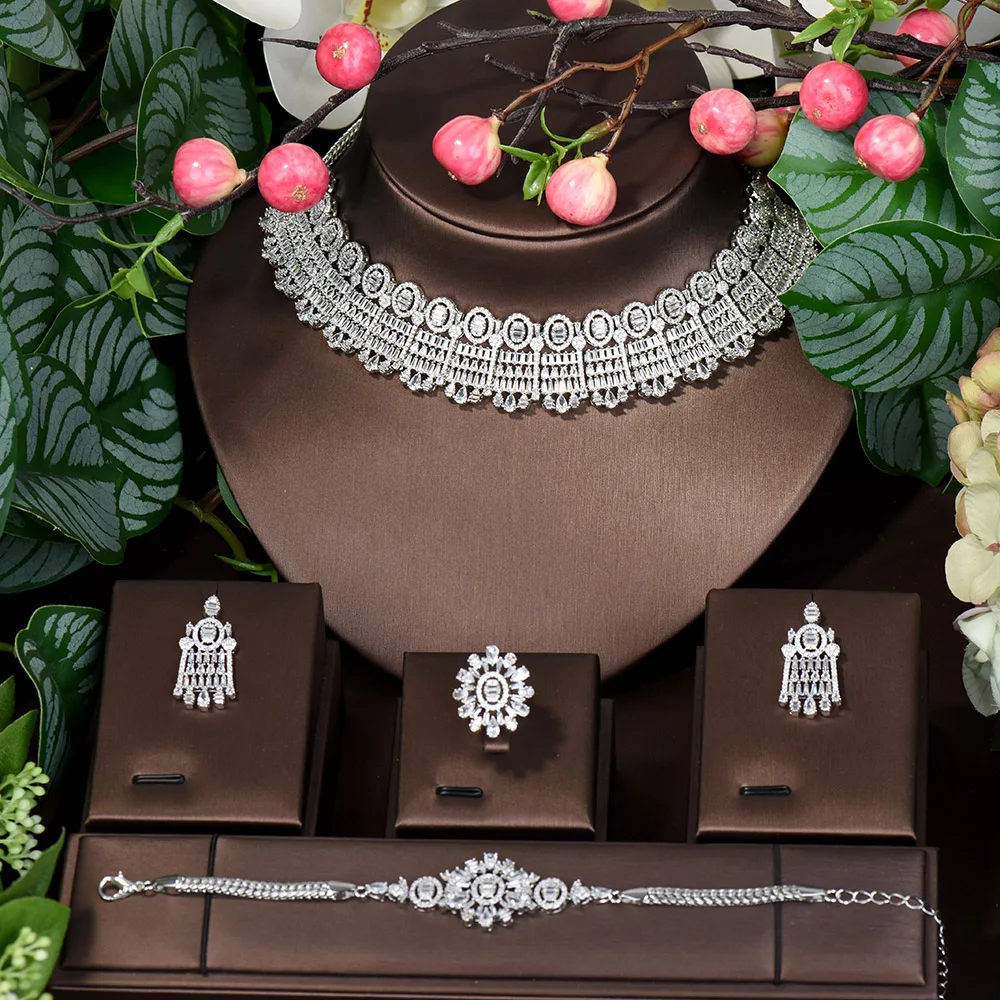 HIBRIDE Trendy Round Chokers Jewelry Set For Women Wedding Zircon CZ African Dubai Bridal Jewelry Set Dance Party N-1367