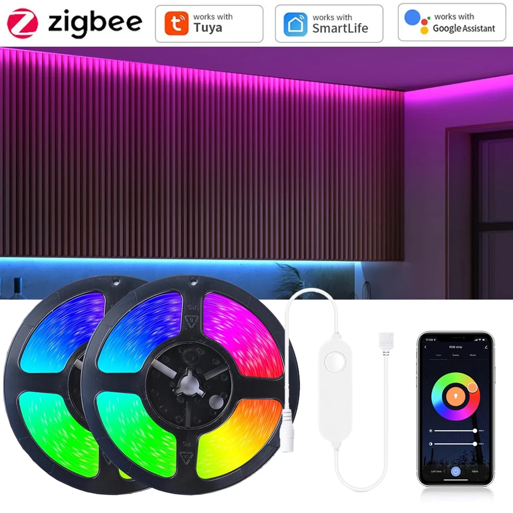 5m 10m Tuya Zigbee 5050 RGBW RGBWW Led Strip Dimmable Flexible Room Party Game Light Decor Fr Alexa Google Assistant SmartThings