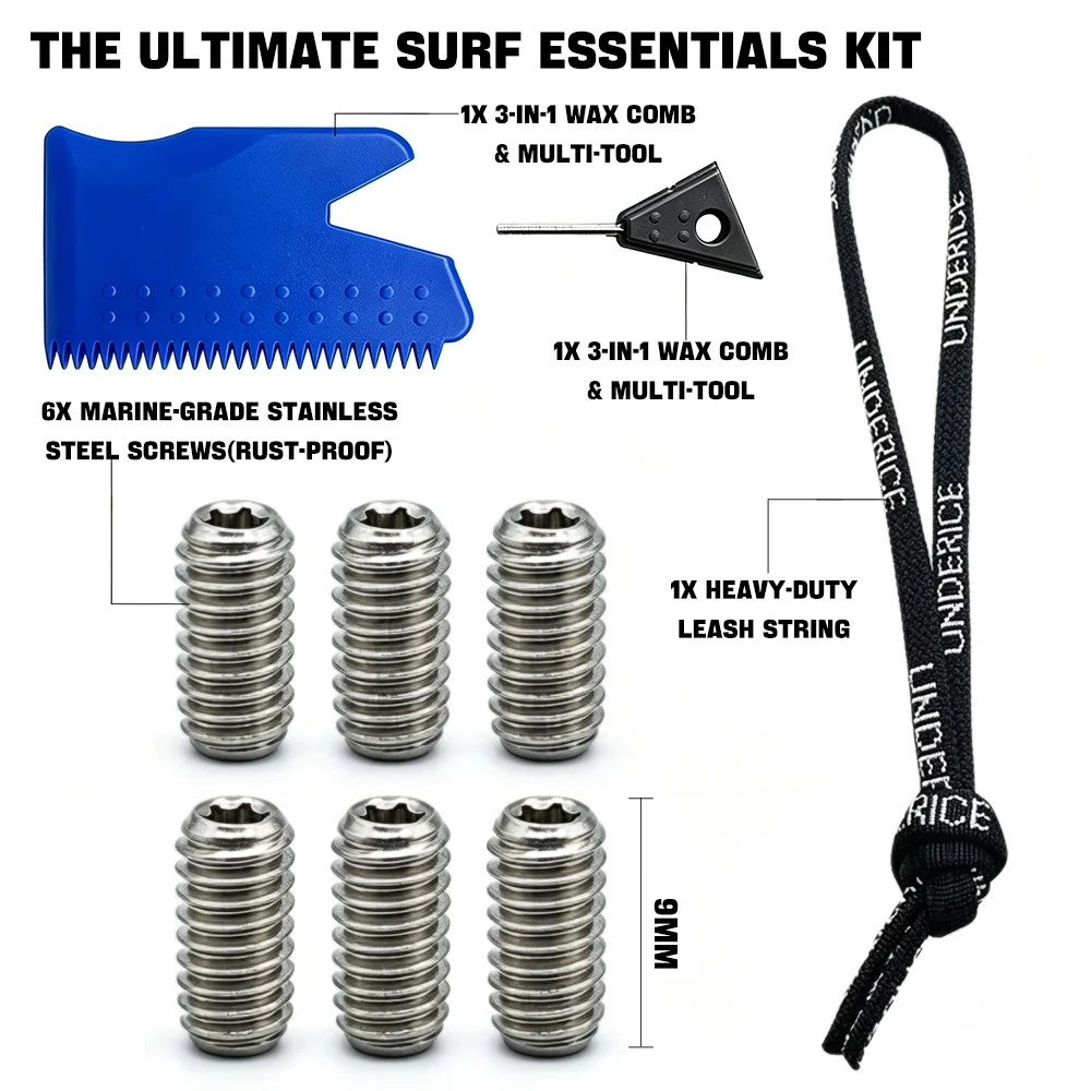 Surfboard Wax Comb Kit Multifunctional Tool With Fin Key Scraper Rope 9mm Stainless Steel Screw For FCS Longboard SUP Accessorie