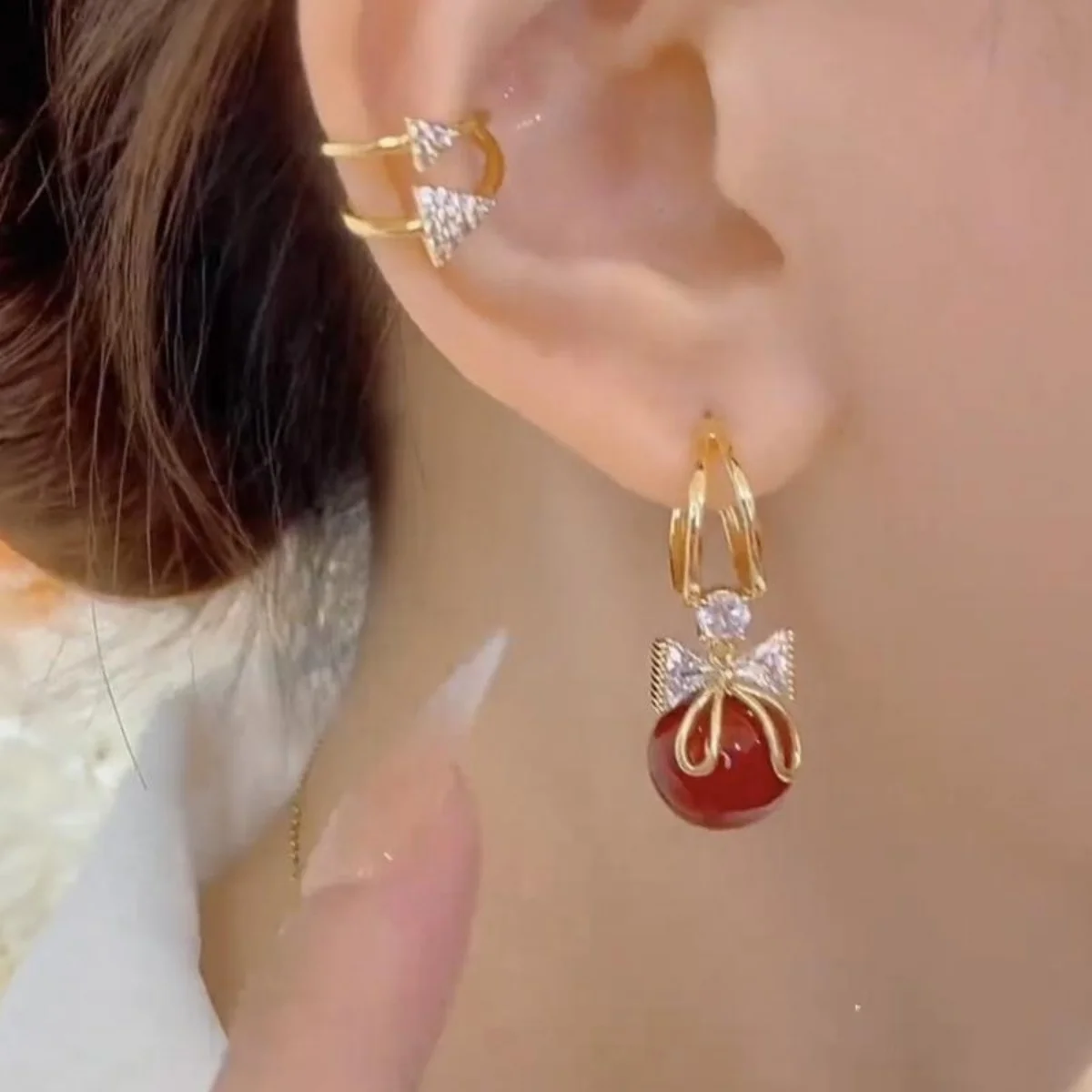 Korean Unique Design Zircon Bow Drop Earrings For Women Exquisite Imitation Pearl Flowers Earring Wedding Personality Jewelry image 5