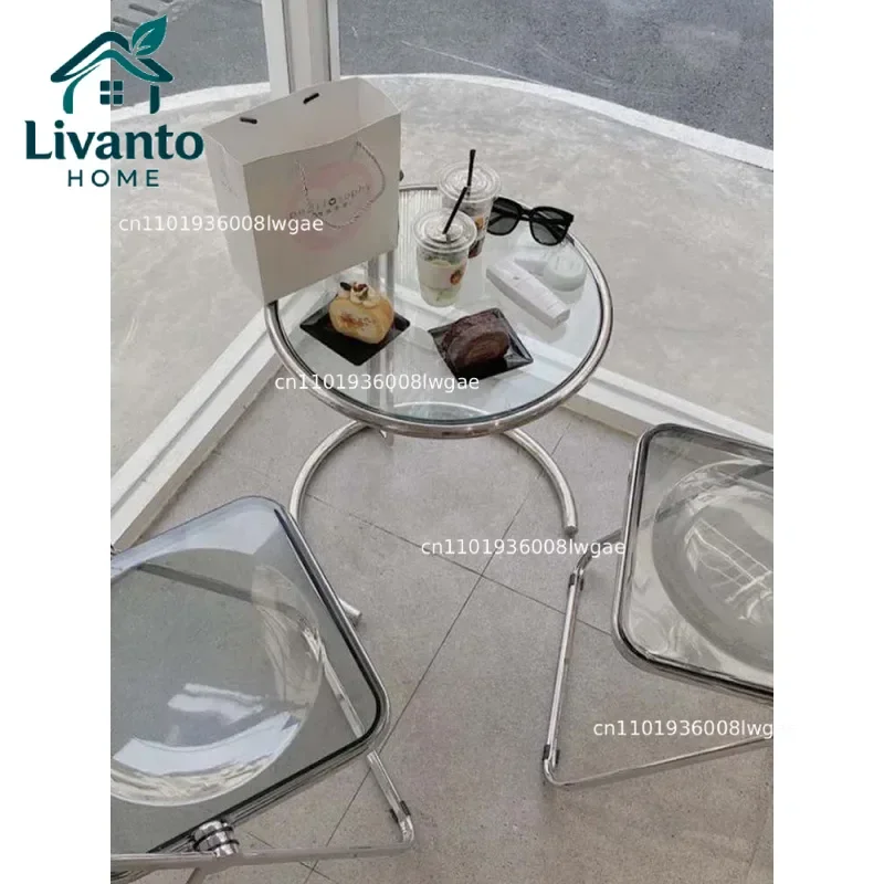 

Medieval Stainless Steel Lifting Coffee Table Glass Side Table Light Luxury Simple Creative Ins Transparent Coffee Table