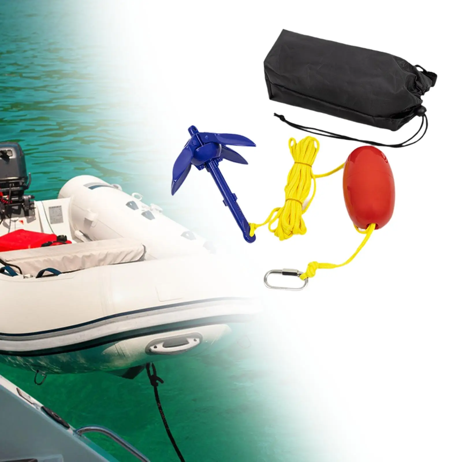 

Складной якорь для захвата с буксирным тросом 16,4 фута, сумка для переноски, крючок для захвата, якорь для доски для весла, рыбалки, лыж, парусника, катания на лодках