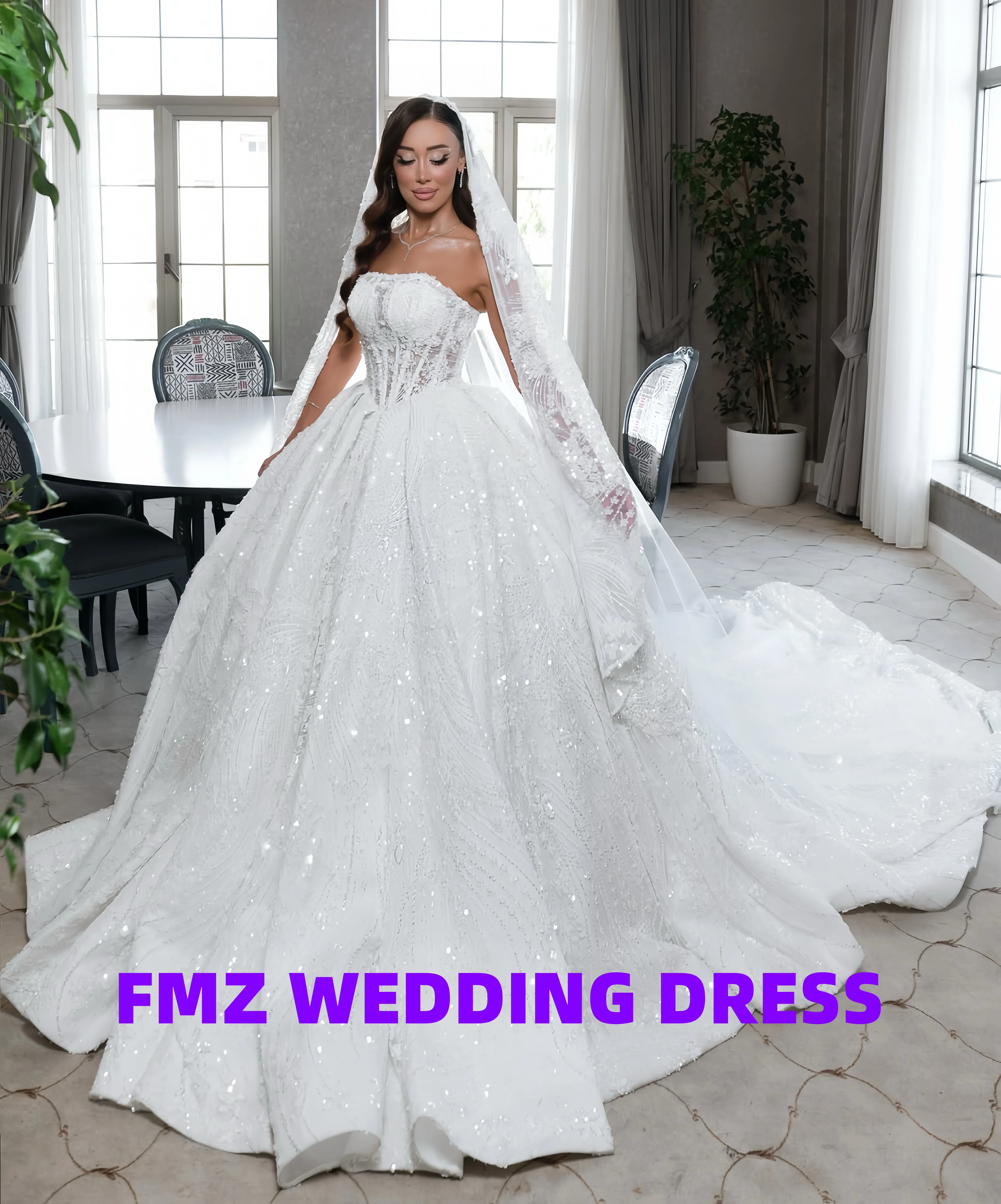 Suknia ślubna na zamówienie, olśniewająca, błyszcząca, bez ramiączek, bez rękawów, suknia balowa, luksusowe suknie ślubne, sukienki, vestidos de novia