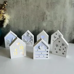 New Hollow Splicing House Silicone Mold Gypsum DIY Star Love House Decoration Mold Tea Light Candle Holder Cement Plaster Mould