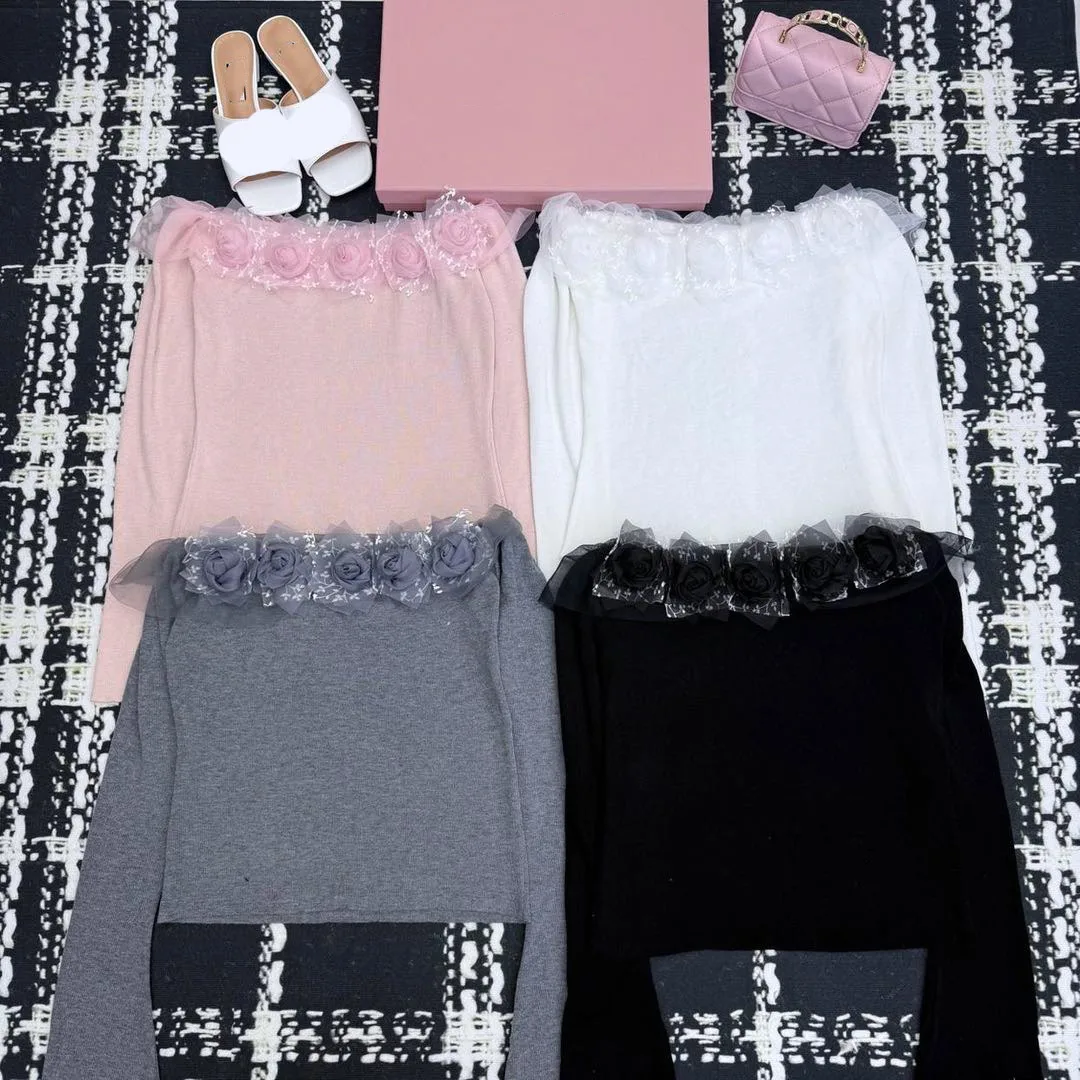 เสื้อสเวตเตอร์ไหมพรมผสมขนสัตว์ลายดอกไม้ 3 มิติ แขนยาว ทรงหลวม สไตล์ลำลอง สำหรับผู้หญิง รุ่นใหม่ล่าสุดประจำฤดูใบไม้ร่วง F90