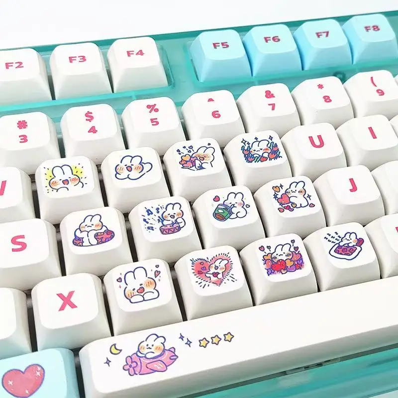 

Mechanical Keyboard XDA Keycaps Sublimation PBT61/87/98/104/129 Steam Bunny Cute White