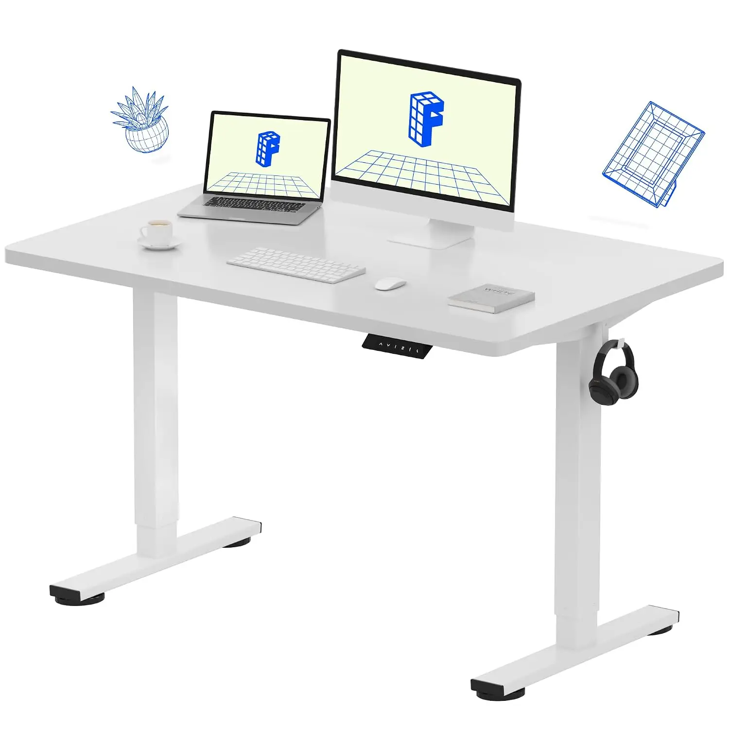 One-Piece Electric Height Adjustable Standing Desk 48x30 Inch White, Customized