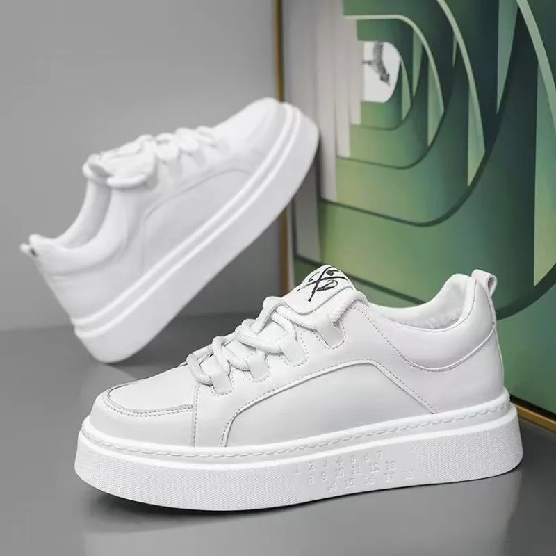 Men's Full Leather Platform Skate Shoes 2026 New Premium White Thick Sole Ins Trendy All Mat Casual Streetwear Footwear