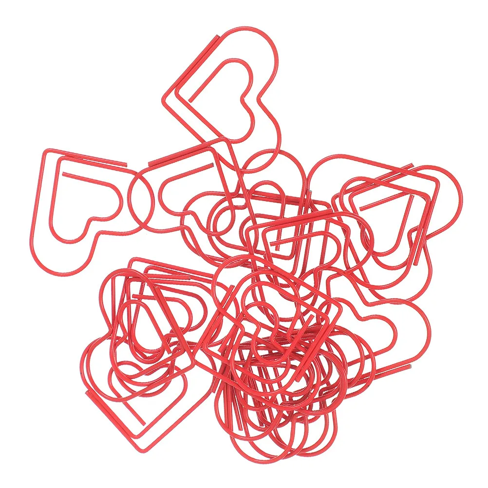 100Pcs Heart-Shaped Paper Clips Cute Red Metal Office Planner Journal Scrapbook Bookmark Clips for DIY Projects Creative