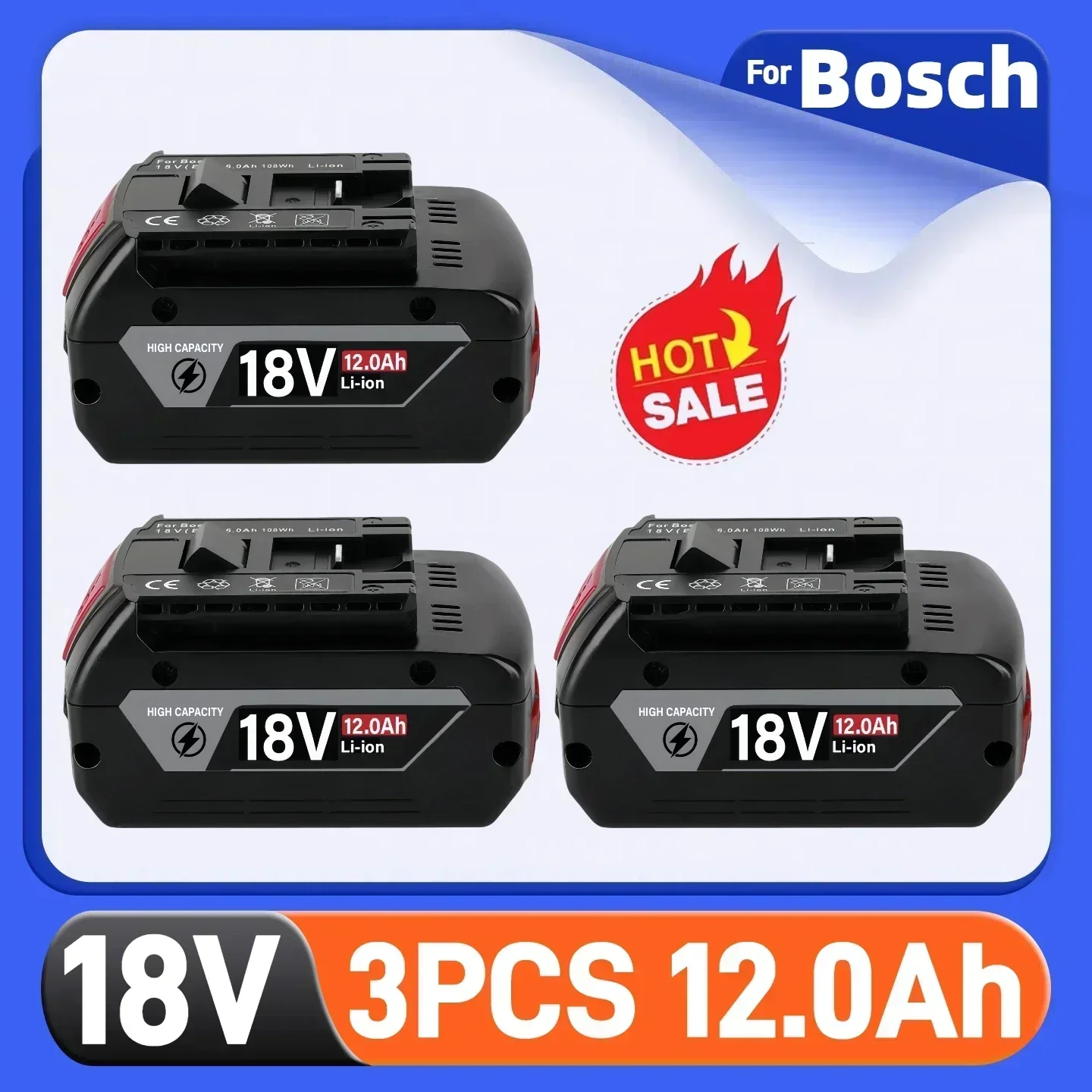 

For Bosch 18V Battery Professional system Drill GBA GSR BAT609 BAT610 BAT618 BAT619◈18V 12.0Ah Lithium Battery Replacement√