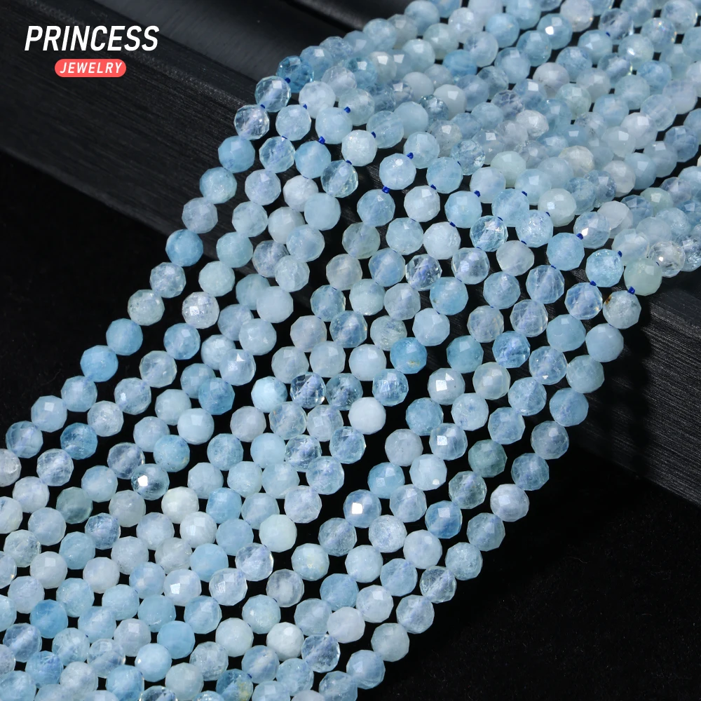 A+ Natural 4mm Brazil Aquamarine Faceted Beads Loose Seed Beads for Jewelry Making Wholesale Beads DIY Accessories