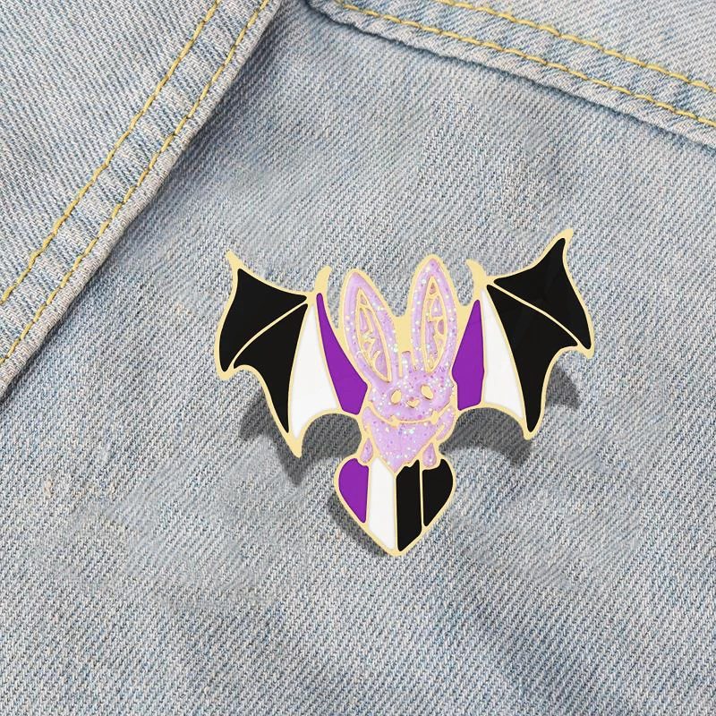 Clothes Lapel Pins Asexuality Metal Buckle Badge Jewelry Gift for Friends Asexual Bat Pines LGBT Flag Enamel Flying Bats Totem