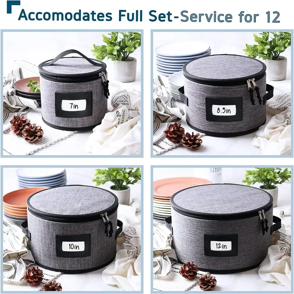 5-Piece Quilted Dish Storage Set, Felt Dividers, for Plates & Mugs, Grey, Moving & Organizing - view 3