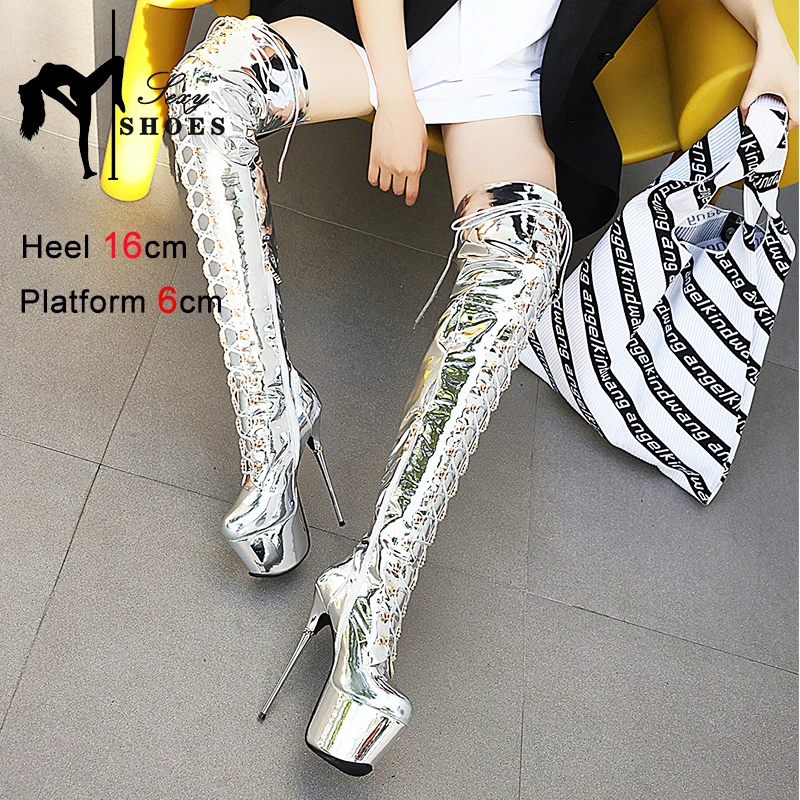 Women Platform Over The Knee Boots 16CM Sexy Striptease High Heels 2023 Winter Strappy Shoes Pole Dancing Long Boots For Woman