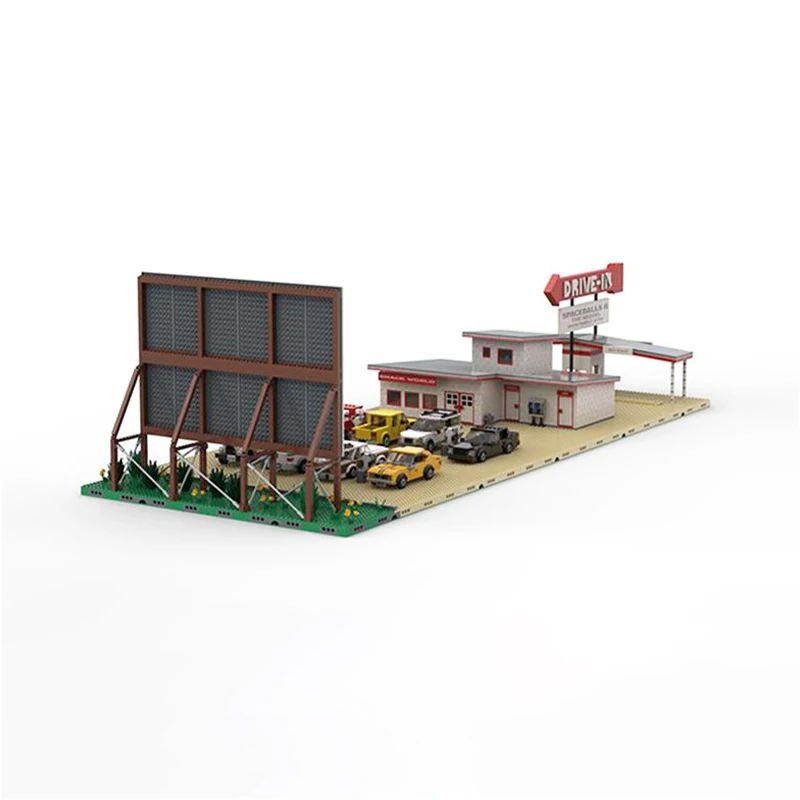 Car Cinema Drive In MOC Building Block City Street View Architecture Modular Building Display Model Brick Toys Children's Gifts