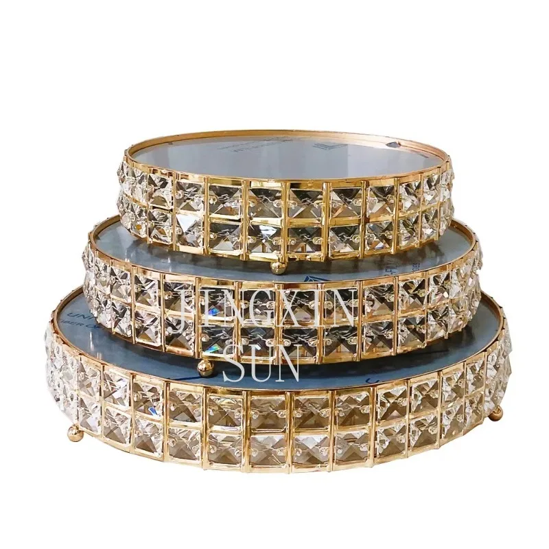

European Design 8-Piece Wedding Cake Stand Set Gold Iron Crystal Mirror Dome Gift Box Packed Circle Shape