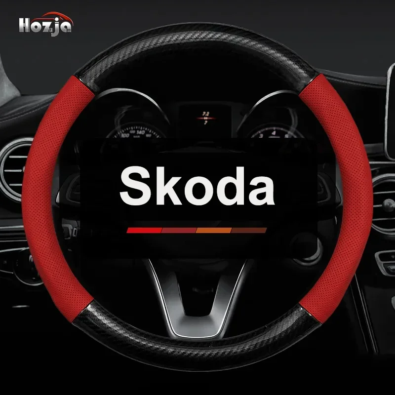 Leather Car Steering Wheel Cover for Skoda Kamiq Kodiaq Scala Superb Octavia 2022 2023 2024 2025 Auto Interior Accessories