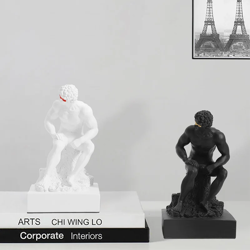 Contemporary minimalist portrait sculpture resin ornament, seated figure soft furnishings accessory