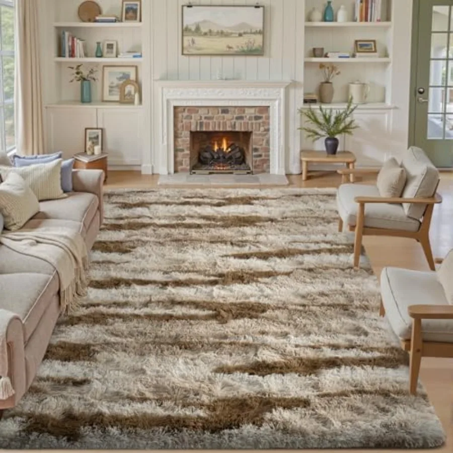 

6x9 Ft Fuzzy Rugs for Living Room Khaki Neutral Bedroom Area Rug Non-Slip Carpet for Nursery Play Room Indoor Modern Plush Carp