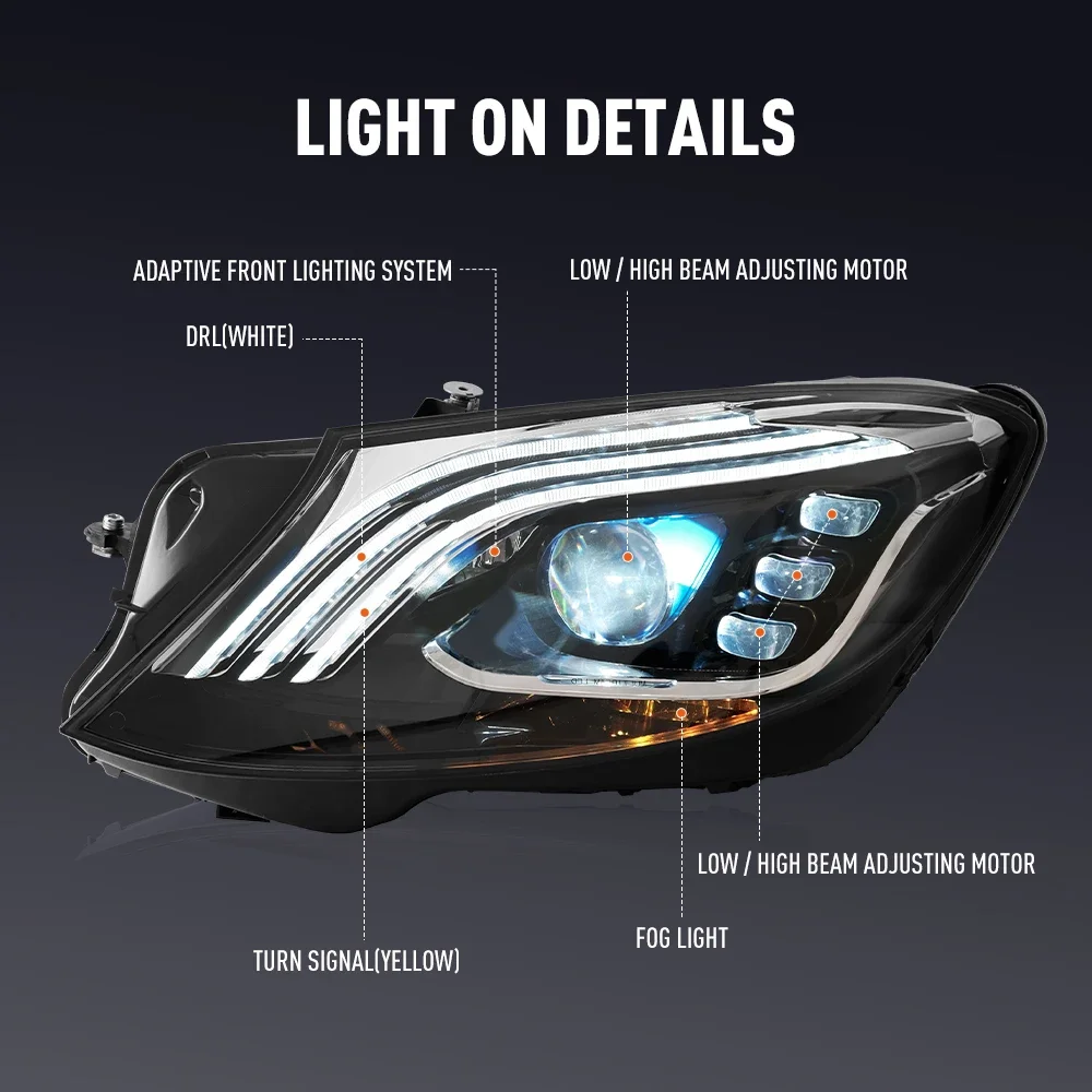 ไฟหน้ารถยนต์ 2 ชิ้น สำหรับรถเบนซ์ S-Class W222 ปี 2014-2017 ไฟหน้า LED พร้อมไฟเดย์ไลท์ ไฟเลี้ยว อุปกรณ์ตกแต่งรถยนต์