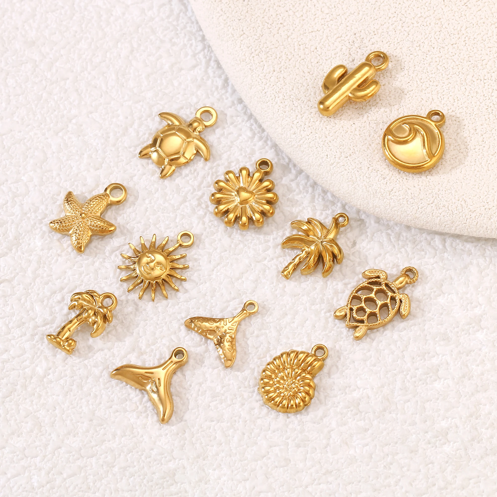 3Pcs Small Tropical Coconut Tree/Sea Wave/Cactus Charms Stainless Steel Pendant DIY Bracelet Necklace Jewelry Making Accessories view 4