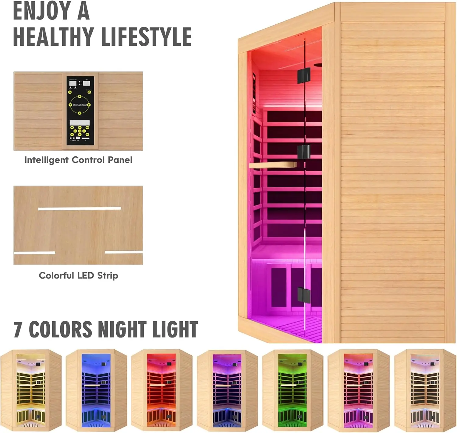 Sauna Doméstica Infravermelha Distante, 2-3 Pessoas, Melhor Terapia de Luz Vermelha para o Corpo, Self Care em Casa, Sala de Spa, Okoume