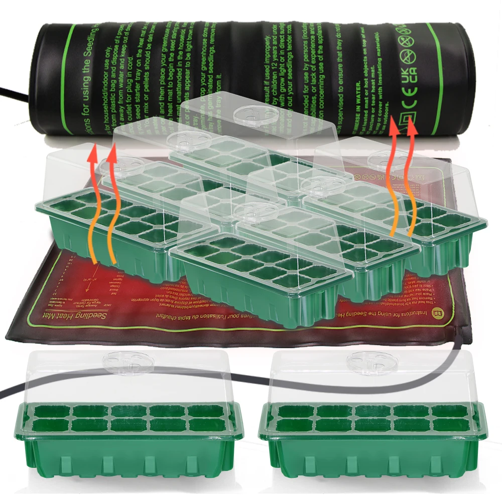 

Seedling Germination Kit 17.5W Constant Temperature Heating Mat for Garden Greenhouse Seed Start Transparent Cover Nursery Trays