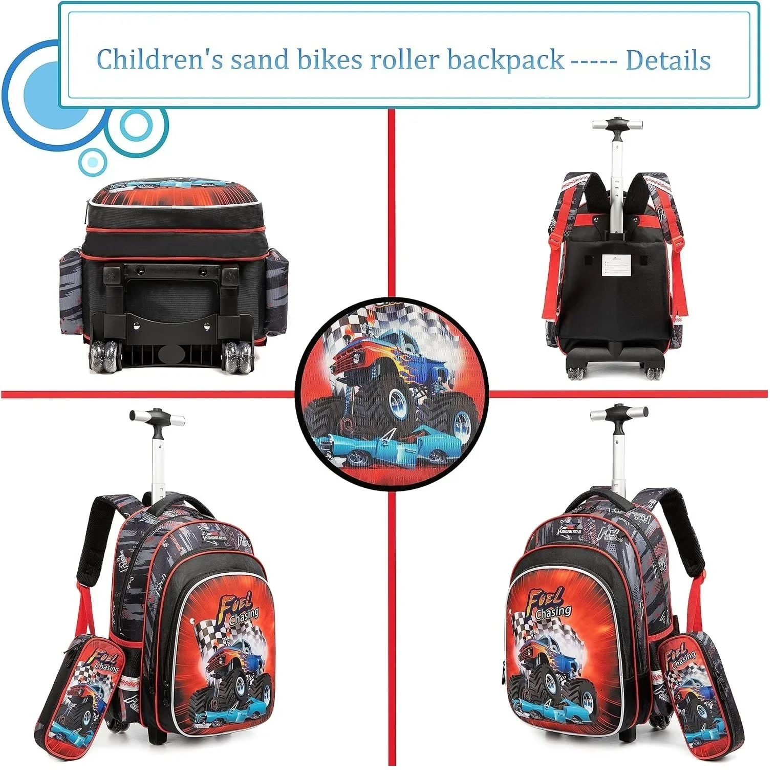 Kids Rolling Backpack for Boys Suitcases Trolley Backpacks with Wheels Roller Luggage Bag on Wheels Elementary Boys School Bag