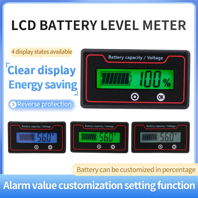 Digital lithium battery voltage meter Lead acid Lithium iron phosphate 12v12.6V48V60V72V can set the low battery warning limit